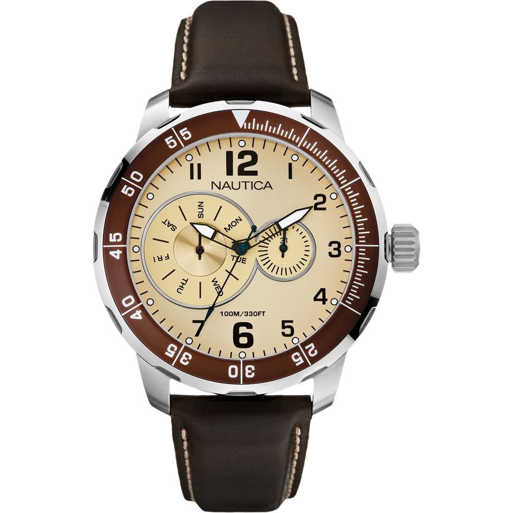 Nautica A15528G Kahverengi Deri Kordon Erkek Kol Saati