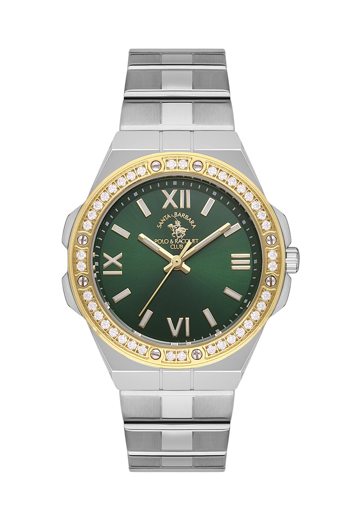 Santa Barbara Polo Metal Taşlı Yeşil Kadran Kadın Kol Saati SB.1.10492.4