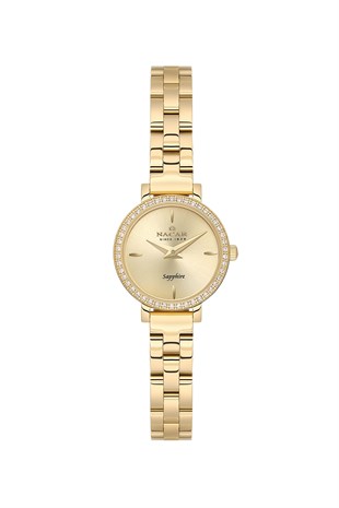 Nacar Klasik Altın Gold  Renk Metal Saifr Cam Şampanya Kadran Sade Kadın Kol Saati NC08-39890196-DCMS