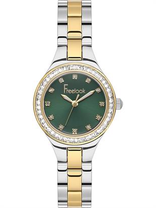 Freelook Yuvarlak Yeşil Kadran Çift Renk Taşlı Kasa Kadın Kol Saati FL.1.10493-7