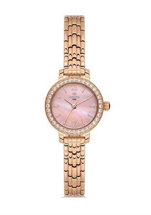 Hislon Taşlı Kasa Klasik Rose Gold Metal  Kadın Kol Saati QL195R-12SR