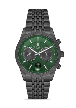 Hislon Çelik Kasa Kordon Yeşil Kadran Takvimli Erkek Kol Saati DT145N-15SS