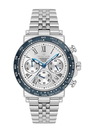 Nacar Çelik Gümüş Renk Kronometreli Safir Cam Beyaz  Kadran Spor Erkek Kol SaatiNC34-29B843-ASLM