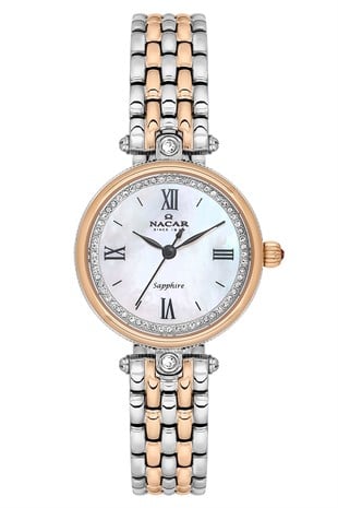 Nacar Metal Çelik Safir Cam Rose Gold Gümüş Çift Renk Beyaz Kadran Kadın Kol Saati NC34-39B868-EWMS
