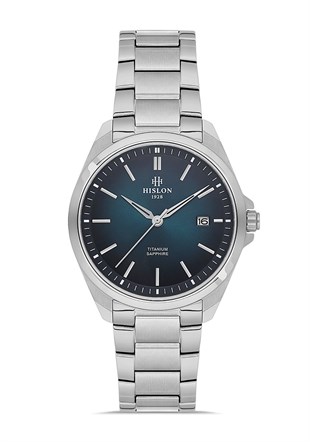Hislon Titanyum Kasa Kordon Safir Cam Klasik Sade Mavi Kadran Takvimli Erkek Kol Saati CL221S-16SS
