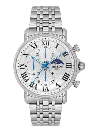 Hislon Çelik Metal Gümüş Renk Kronometreli Spor Erkek Kol Saati TM112S-02SS