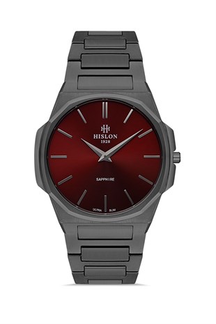 Hislon Çelik Füme Gün  Renk Kasa Kordon Metal Bordu Renk  Kadran Safir Cam Ultra İnce Klasik Erkek Kol Saati CL127N-14SN