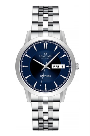 Nacar Klasik Çelik Yuvarlak Kasa Safir Cam Lacivert  Kadran Takvimli Erkek Kol Saati NC31-294740-ALM