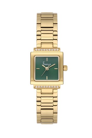 Freelook Kare Taşlı Kasa Çelik Metal Altın Renk Klasik Sade Yeşil Kadran Kadın Kol Saati FL.1.10522-5