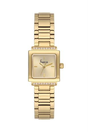 Freelook Kare Taşlı Kasa Çelik Metal Altın Renk Klasik Sade Kadın Kol Saati FL.1.10522-4