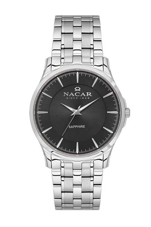 Nacar Çelik Kasa Kordon Klasik Safir Cam Siyah Yuvarlak Kadran Erkek Kol Saati NC45-2925001-ABM