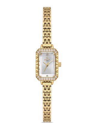 Hislon Metal Minik Kare Gold Kadran Taşlı Klasik Kadın Kol Saati QL194G-02SG