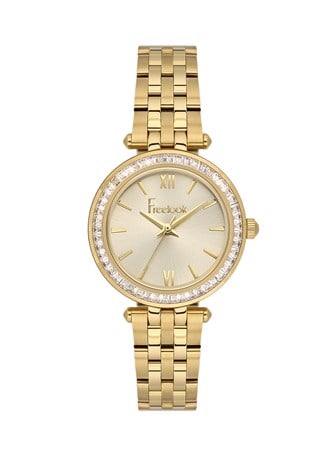 Freelook Çelik Metal Altın Gold Renk Taşlı Kadın Kol Saati FL.1.10525-7