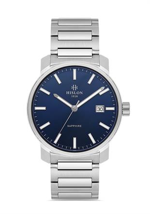 Hislon Klasik Metal Çelik Gümüş Model Lacivert Kadran Safir Cam Erkek Kol Saati CL214S-11SS