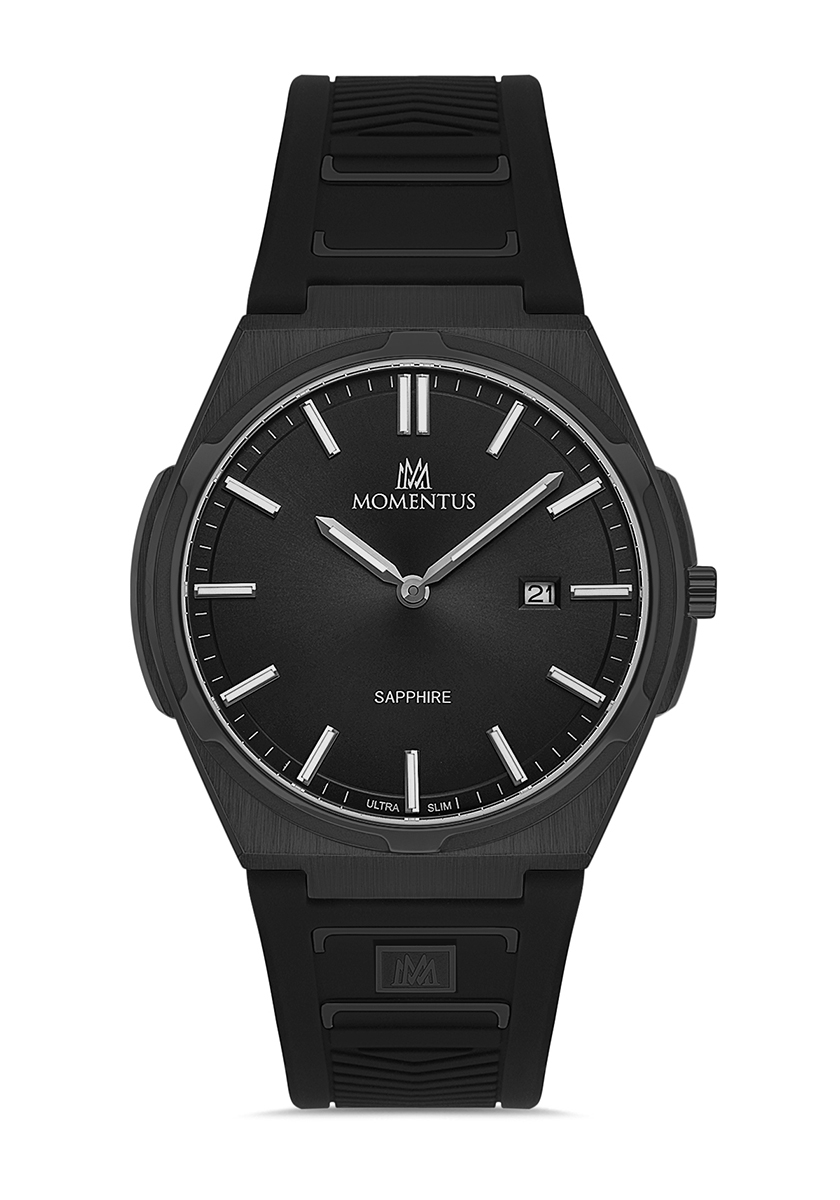 Momentus Siyah Silikon Kordon Ultra İnce Silim Kasa Klasik Erkek Kol Saati EM390B-04BS
