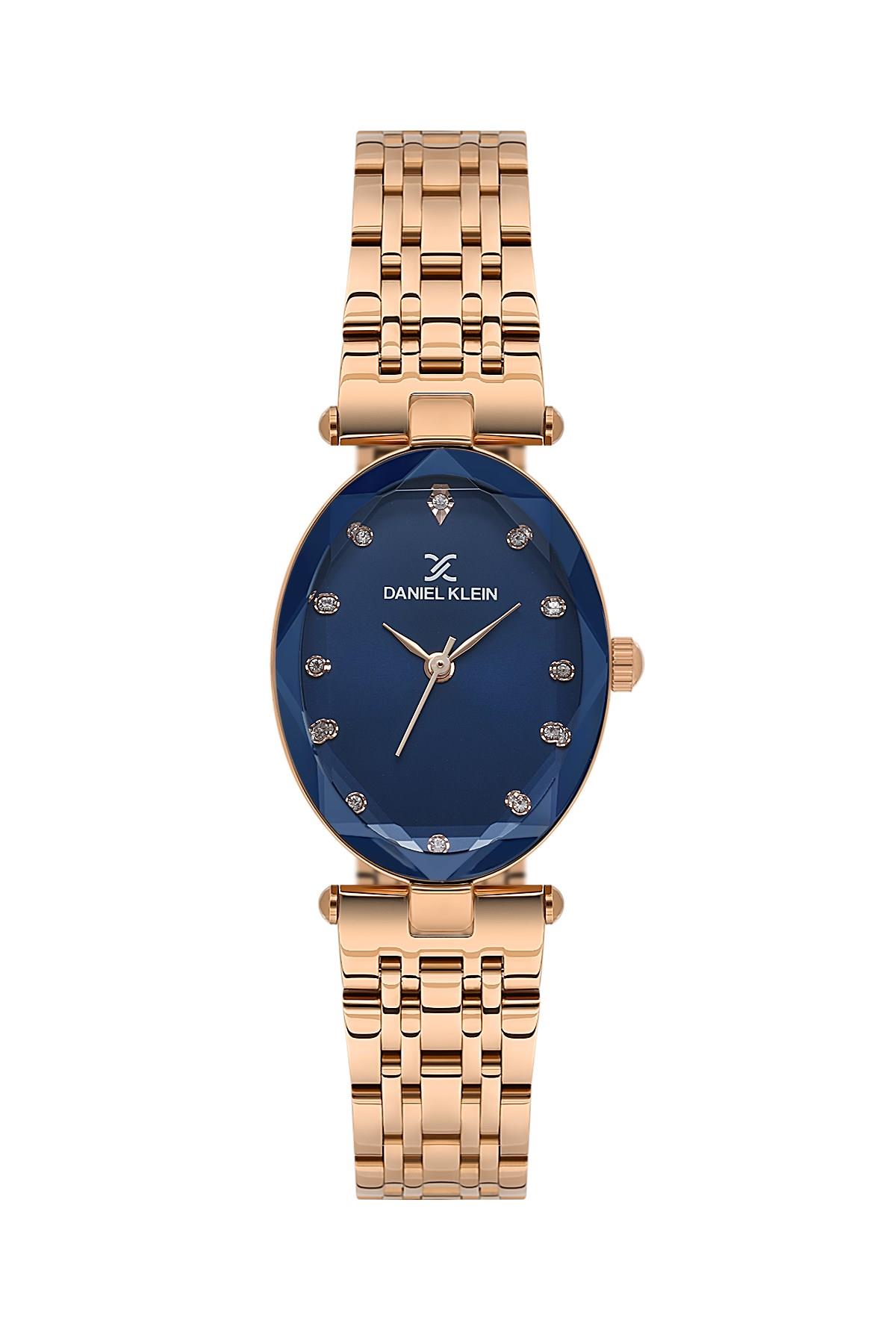 Daniel Klein Premium Tasarımlı Yumurta Kasa Lacivert Kadran Aynalı Cam Kadın Kol Saati DKE.6.10891-7