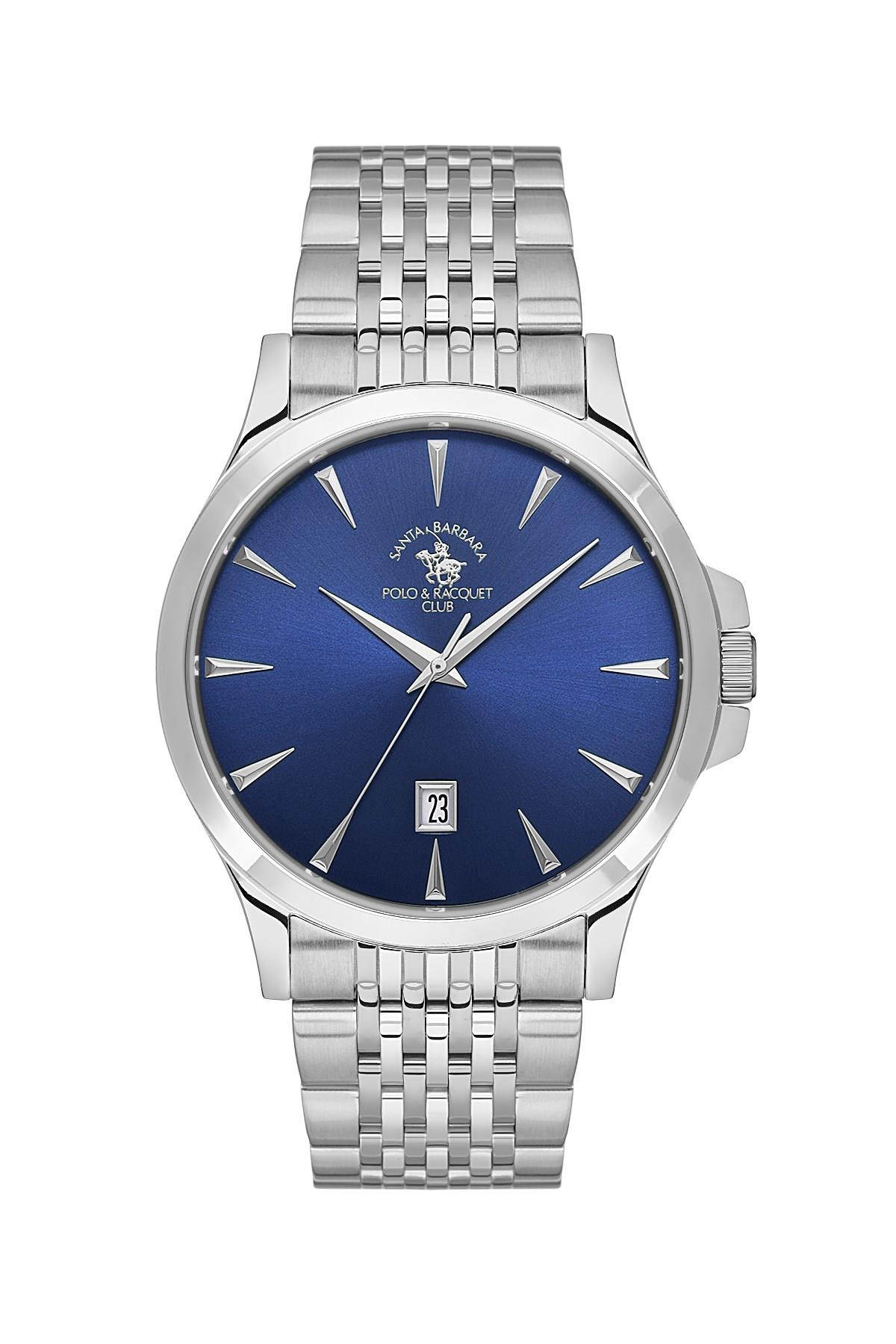 Santa Barbara Polo & Racquet Club Metal Çelik Klasik Sade Gümüş Kasa Kordon Lacivert Kadran Erkek Kol Saati SB.1.10618-3