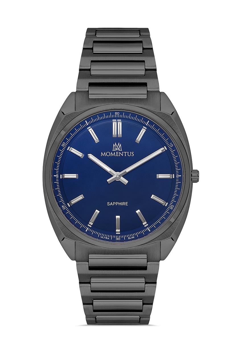 Momentus Klasik Siyah Metal Çelik Lacivert Kadran Safir Cam Erkek Kol Saati EM340N-11SN