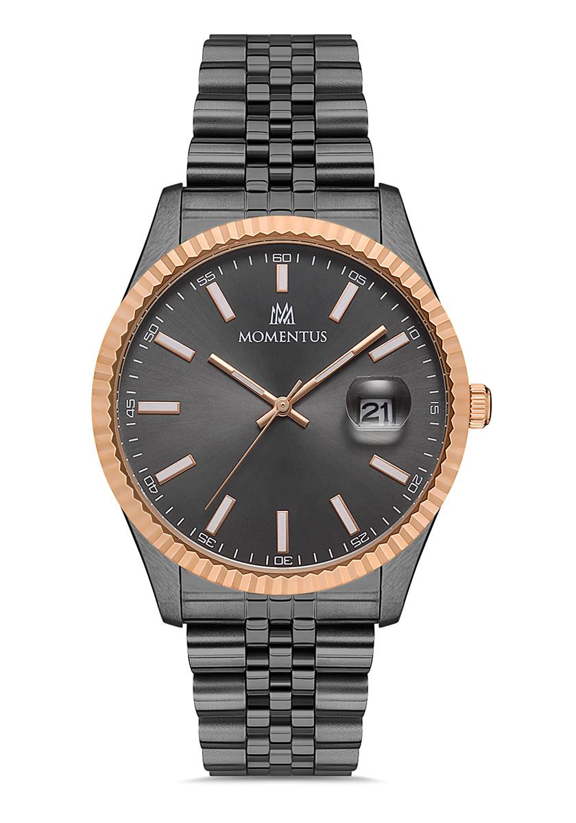 Momentus Klasik Füme Renk Çelik Metal Takvimli Erkek Kol Saati CM131T-05SR