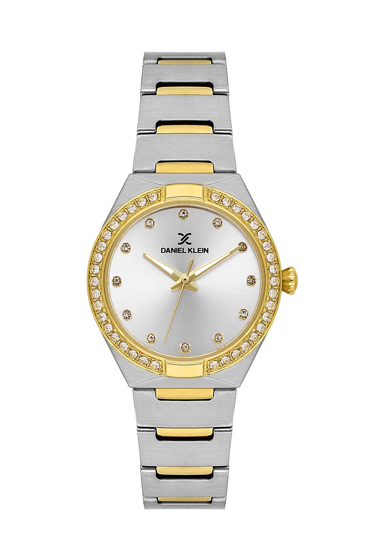 Daniel Klein Premium Yuvarlak  Kasa Beyaz  Kadran Metal Gold Gümüş Renk Kadın Kol Saati DK.3.10076-3
