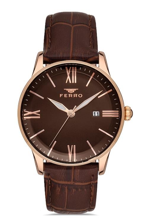 Ferro Deri Kordonlu Klasik Model Kahverengi Renk Erkek Kol Saati