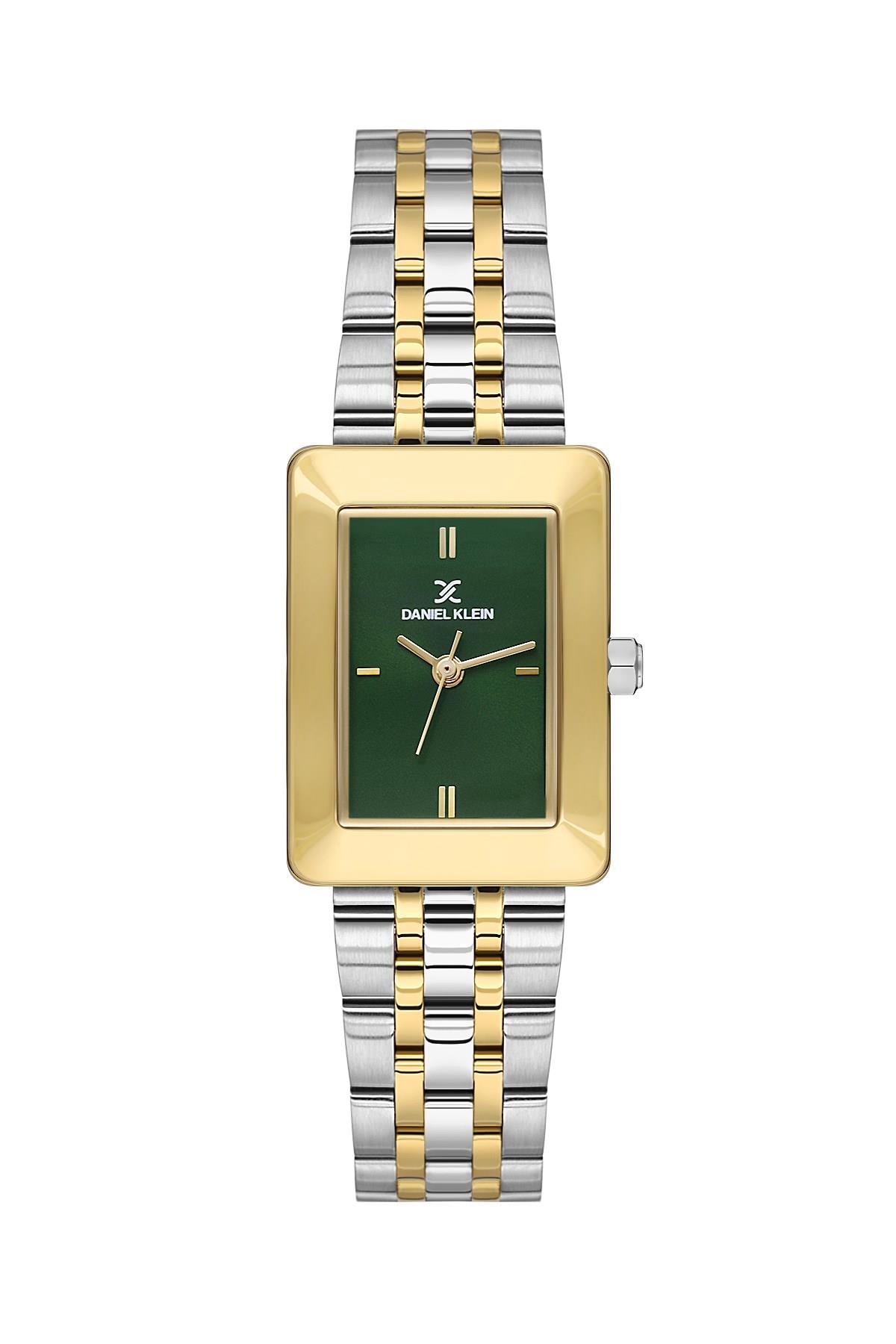 Daniel Klein Metal Kordon Kare Gold Kasa Çift Renk Yeşil Kadran Kadın Kol Saati DKE.1.10821-7