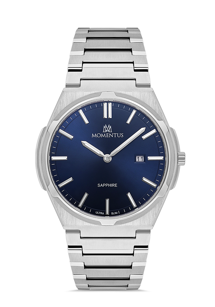 Momentus Çelik Klasik Ultra İnce Lacivert Kadran Safir Cam Erkek Kol Saati  EM390S-11SS