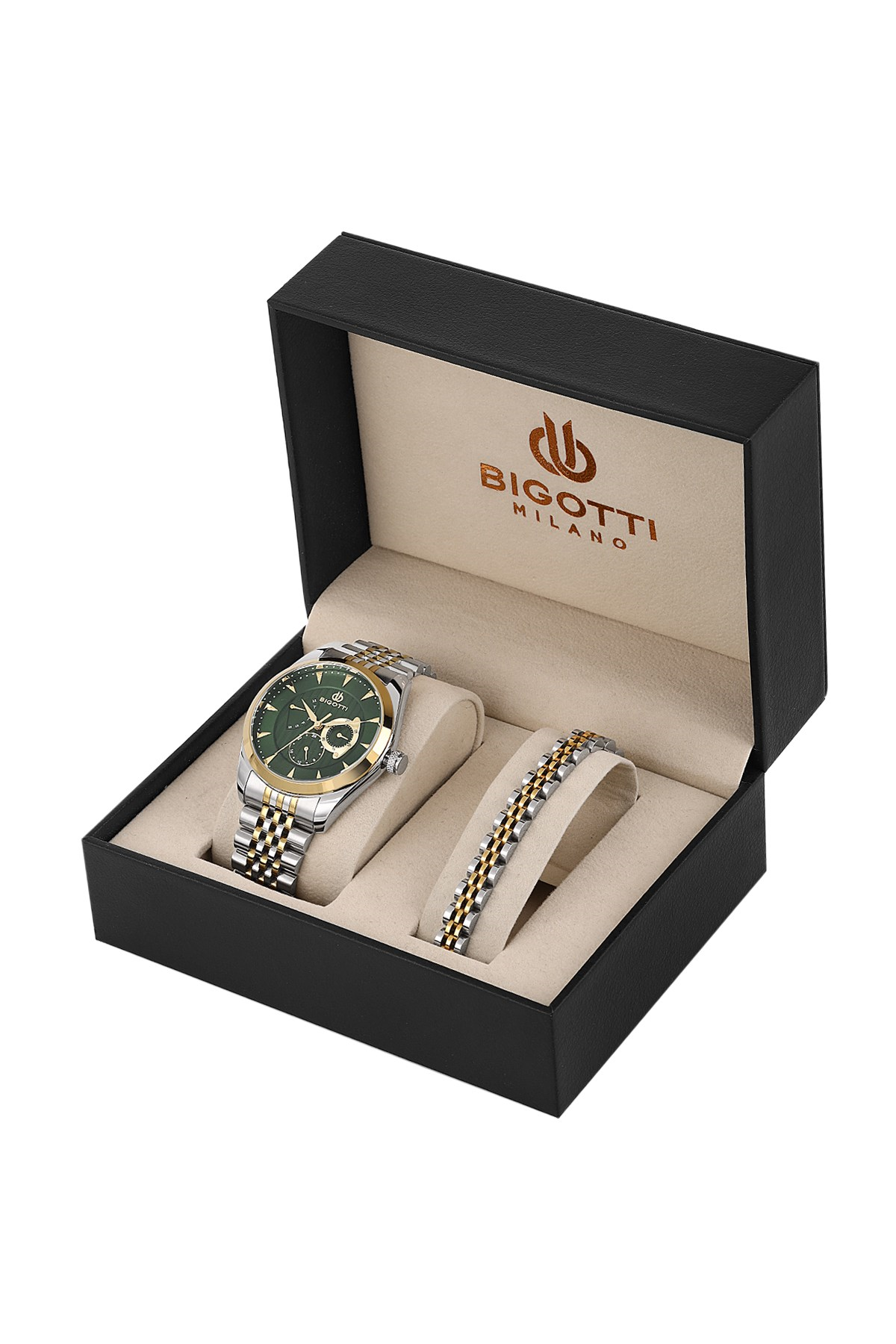Bigotti Milano Spor Metal Kombin Saat Bileklik Set Erkek Kol Saati BG.1.10650-4