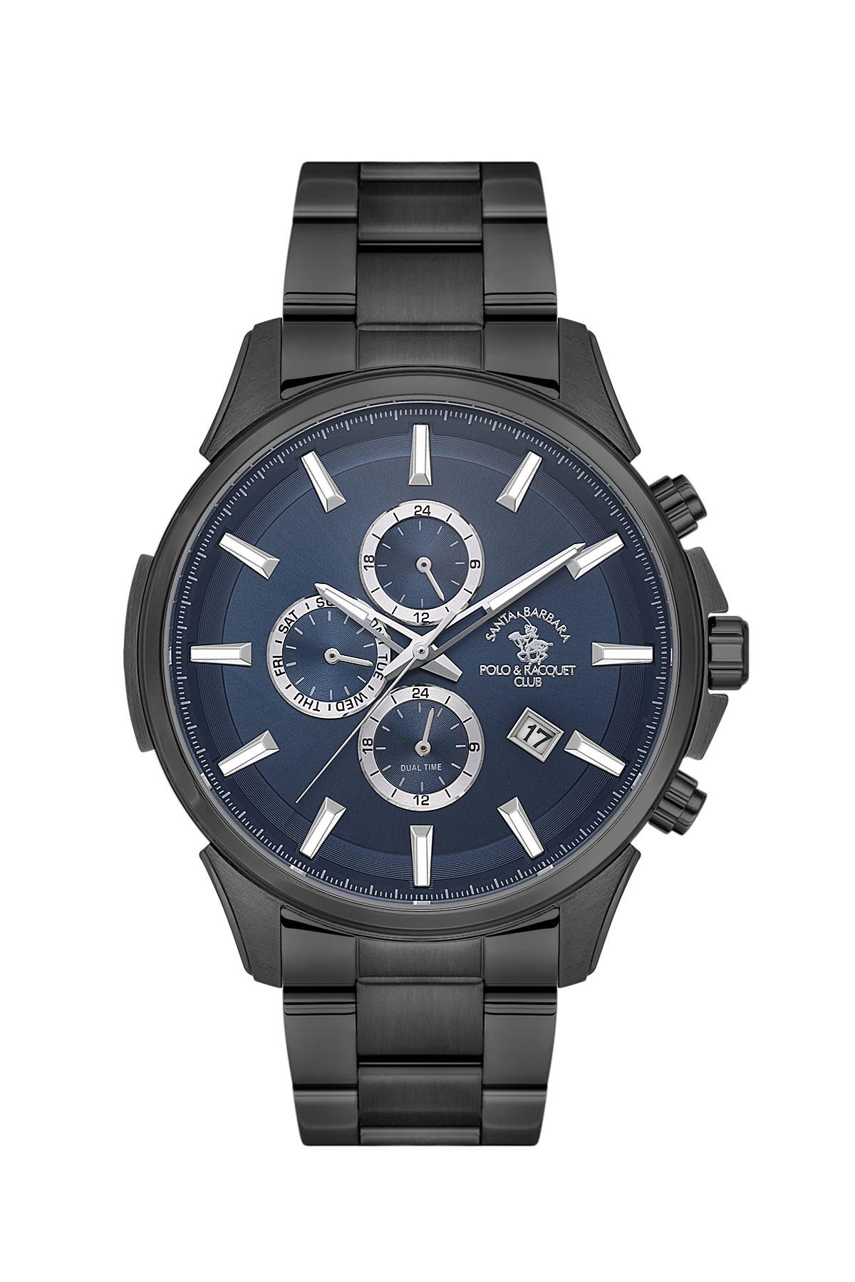 Santa Barbara Polo & Racquet Club Siyah Çelik Metal Spor Lacivert Kadran Erkek Kol SaatiSB.1.10392.9