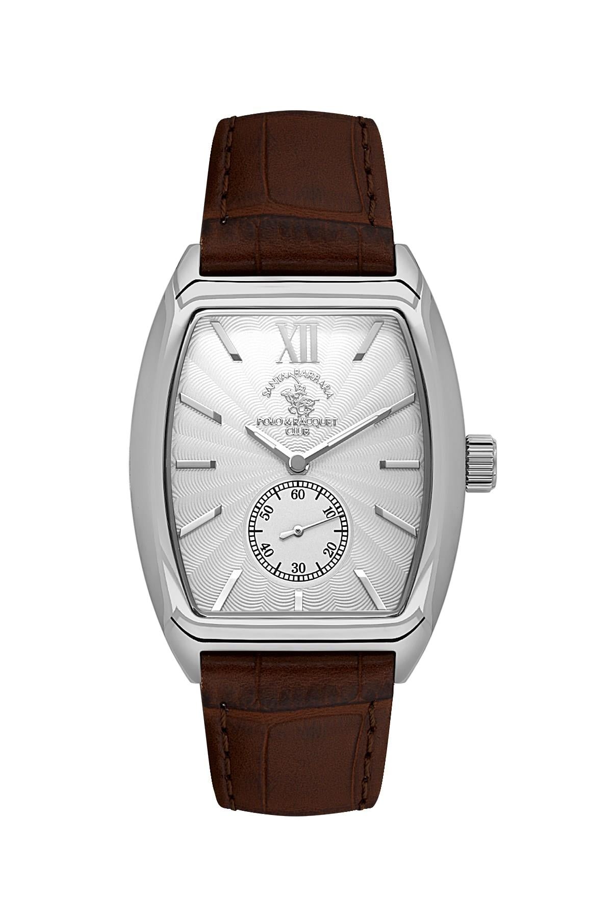 Santa Barbara Polo & Racquet Club Deri Kordon Kare Klasik Beyaz Kadran Kahverengi Deri Kordon Erkek Kol Saati  SB.1.10662-2