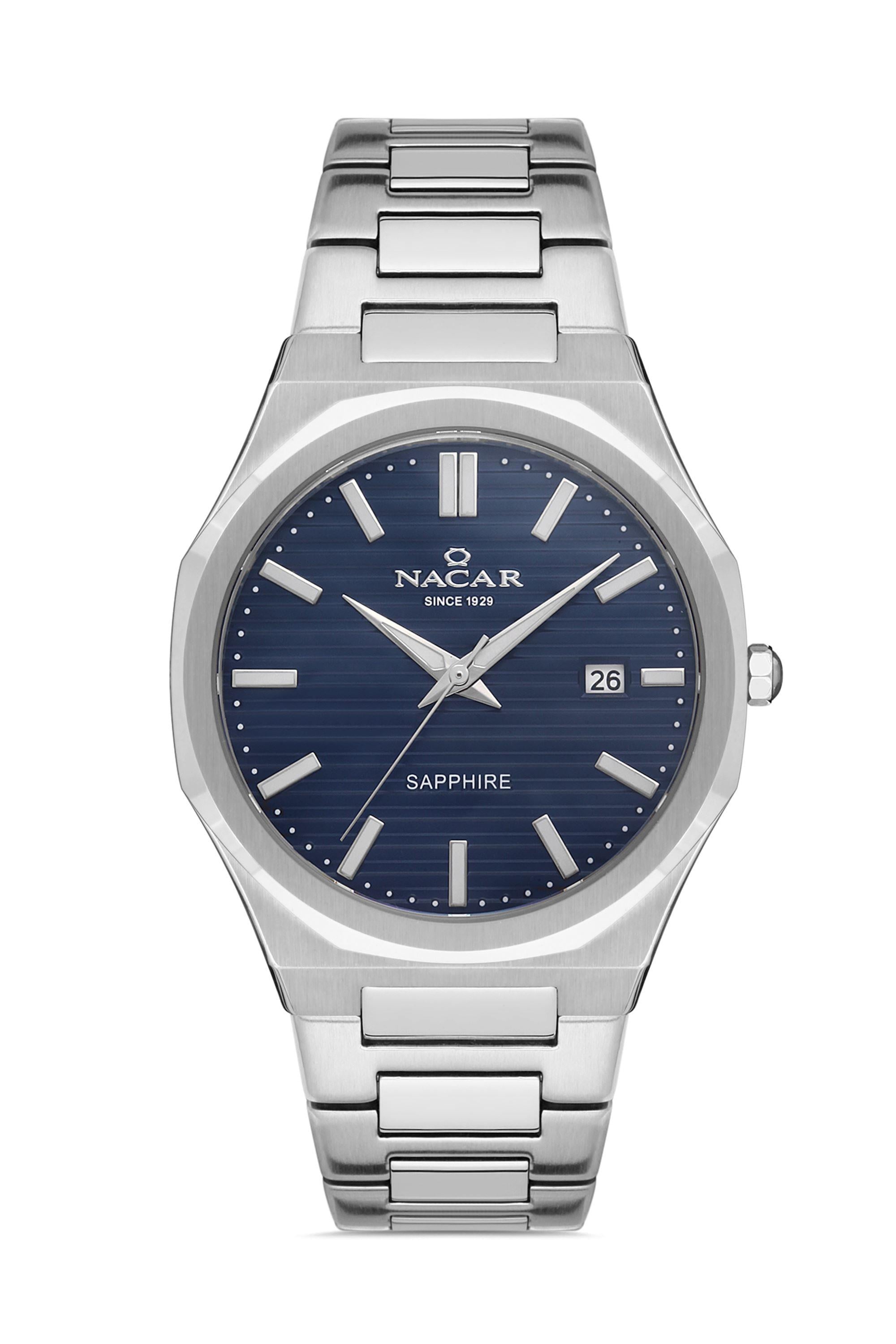 Nacar Çelik Gri Kordon Kasa Safir Cam Erkek Kol Saati NC34-290356-ALM