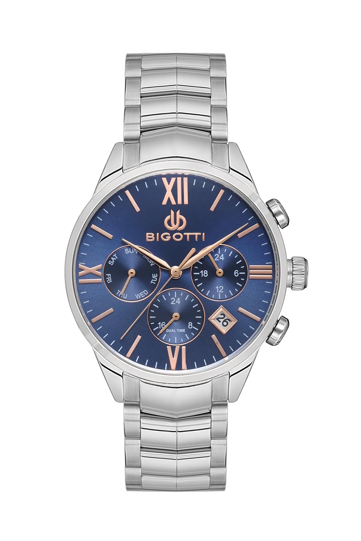 Bigotti Milano Metal Gümüş Kasa Kordon Lacivert Kadran Spor Fonksiyonlu Kadın Kol Saati BG.1.10527-5