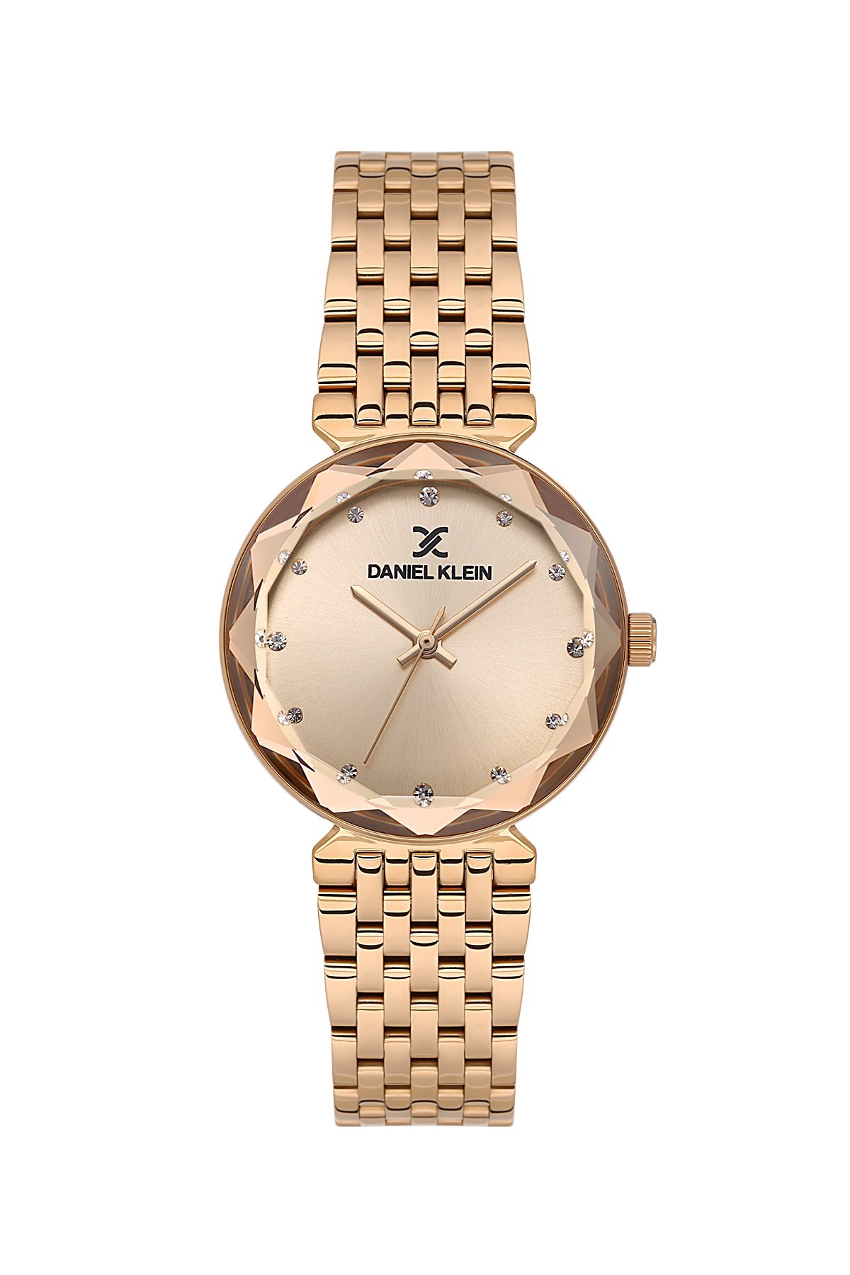 Daniel Klein Metal Rose Gold Renk Kasa Kordon Kadran Yuvarlak Yıldız Kesme Cam Kadın Kol Saati DKE.1.11006-8