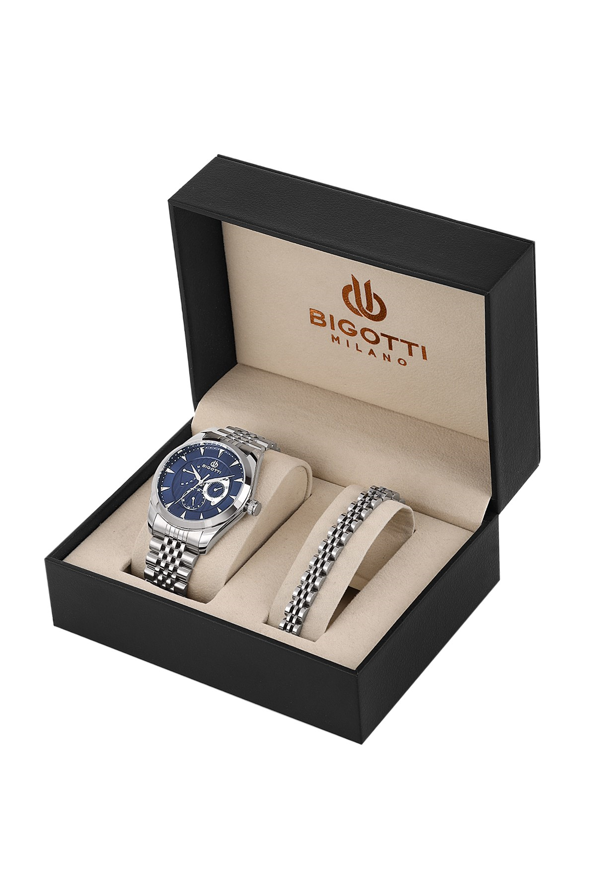 Bigotti Milano Spor Metal Kombin Bileklik Saat Set  Erkek Kol Saati BG.1.10650-3