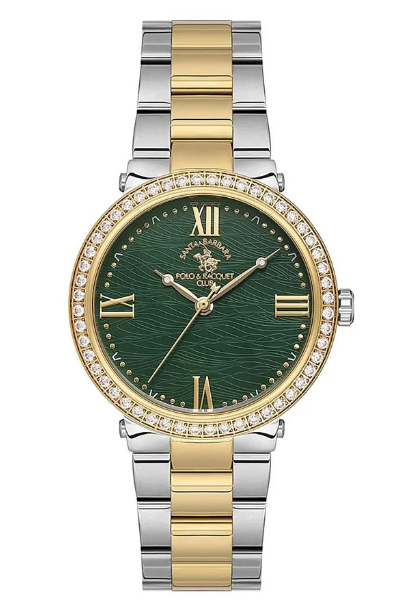 Santa Barbara Polo Metal Kordonlu Çift Renk Kare Spor Taşlı Kasa SB.1.10553-4  Kadın Kol Saati