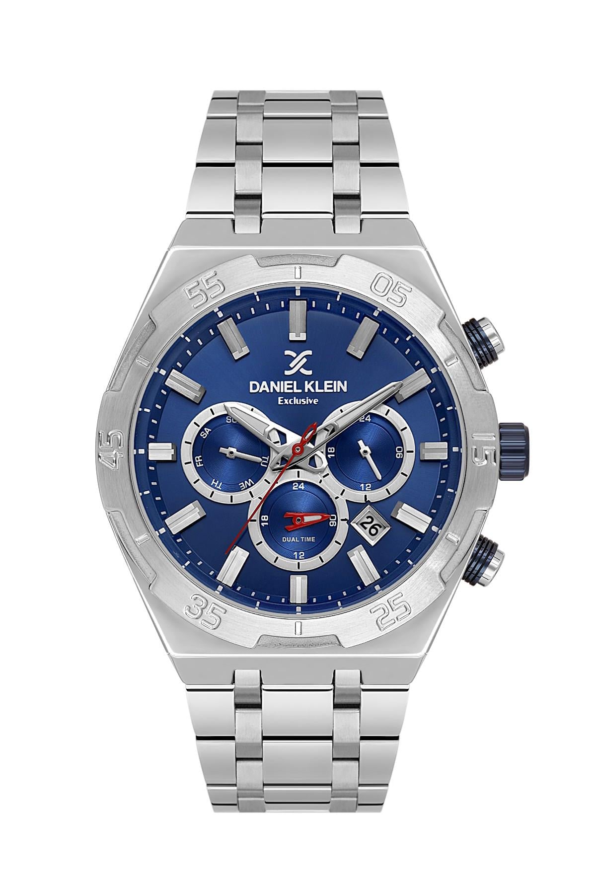 Daniel Klein Exclusıve Çelik Lacivert Renk Kadran Gümüş Kasa Kordon Fonksiyonlu Spor Erkek Kol Saati DK.1.14207-2