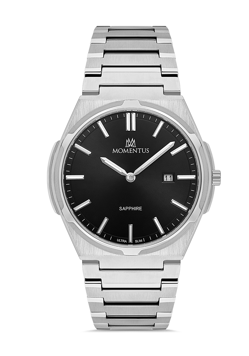 Momentus Çelik Klasik Ultra İnce Siyah Kadran Safir Cam Erkek Kol Saati EM390S-04SS
