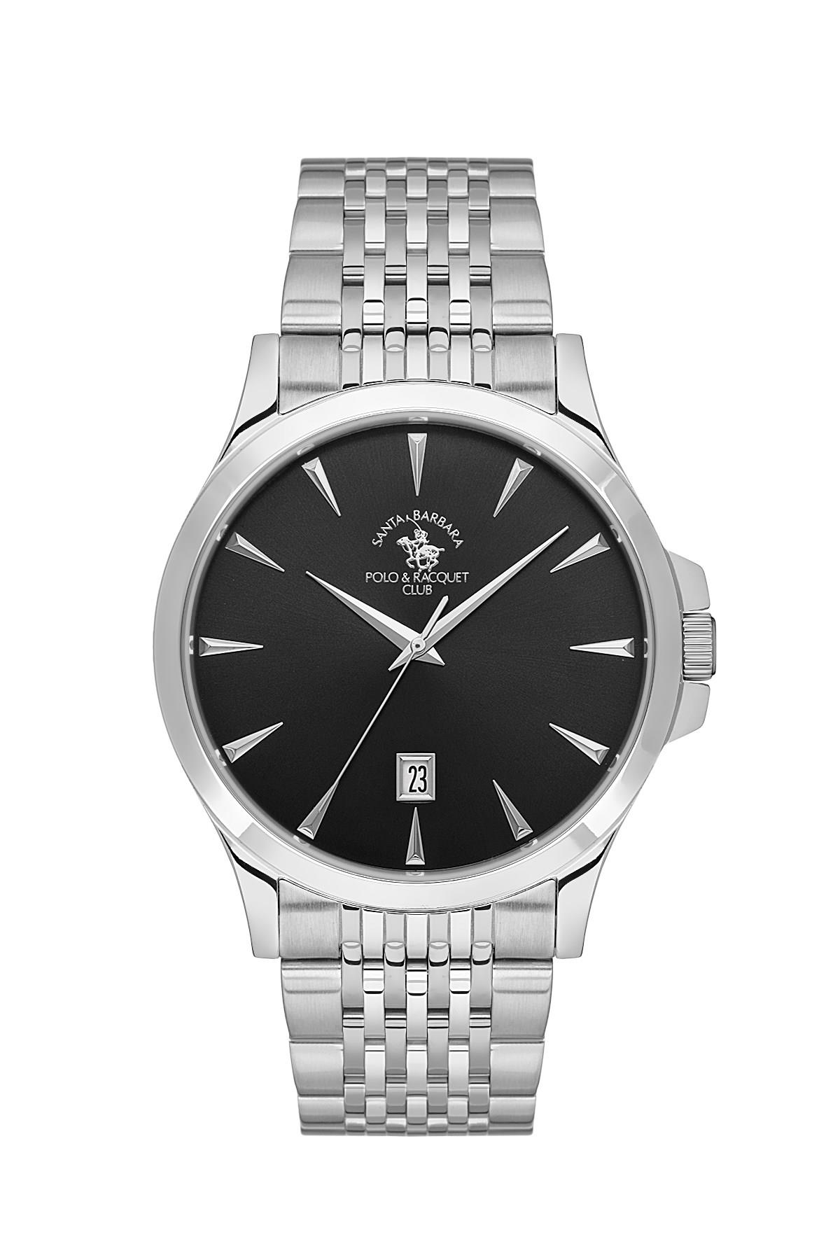 Santa Barbara Polo & Racquet Club Metal Çelik Klasik Sade Gümüş Kasa Kordon Siyah Kadran Erkek Kol Saati SB.1.10618-2