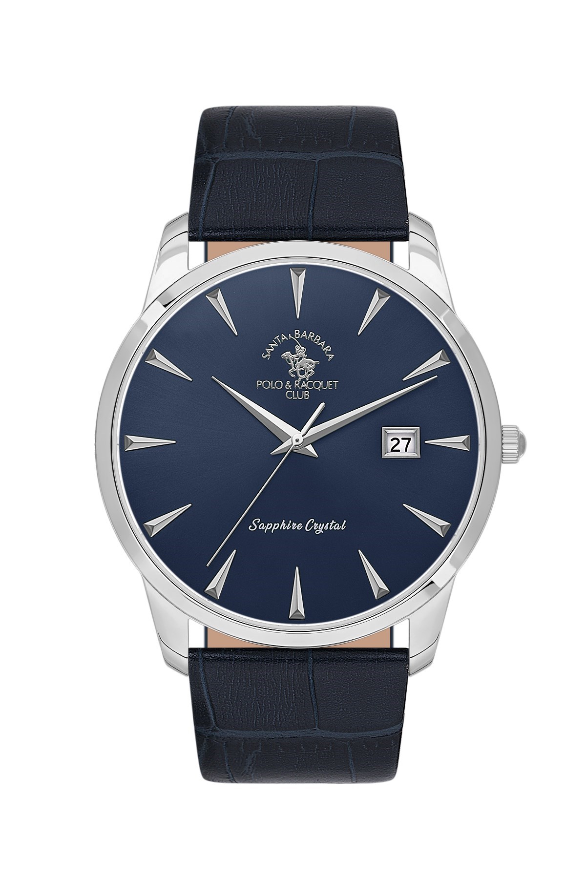 Santa Barbara Polo Klasik Lacivert Deri Kordon Safir Cam Takvimli Erkek Kol Saati SB.1.10606-3