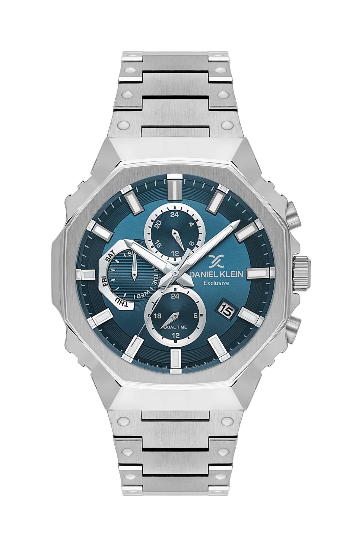 Daniel Klein Exclusıve Çelik Mavi Renk Kadran Gümüş Kasa Kordon Fonksiyonlu Spor Erkek Kol Saati DKE.1.10898-6