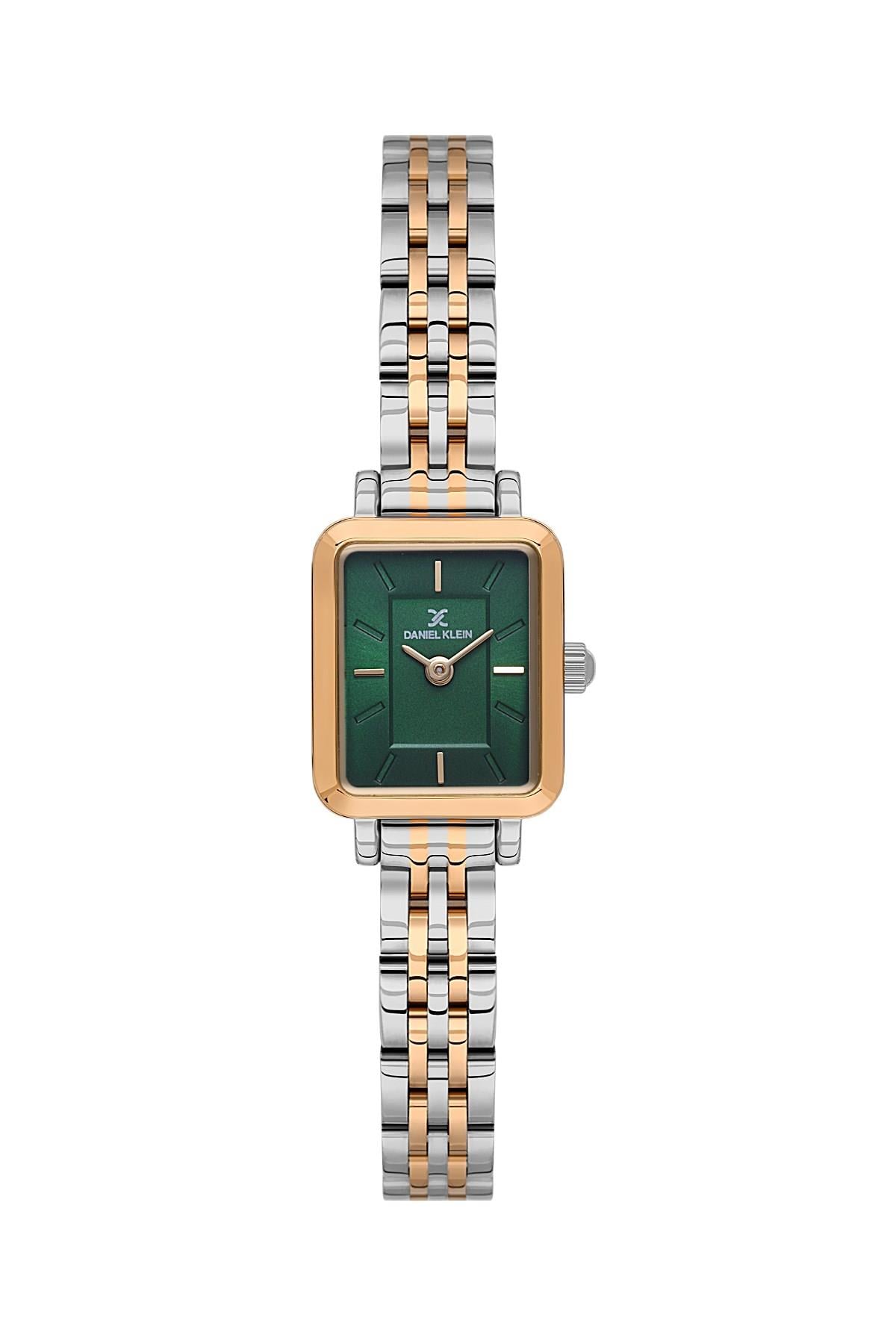Daniel Klein Premium Yeşil Kadran Kare Minik Rose Gold Kasa Kordon Kadın Kol Saati DK.1.13913-6