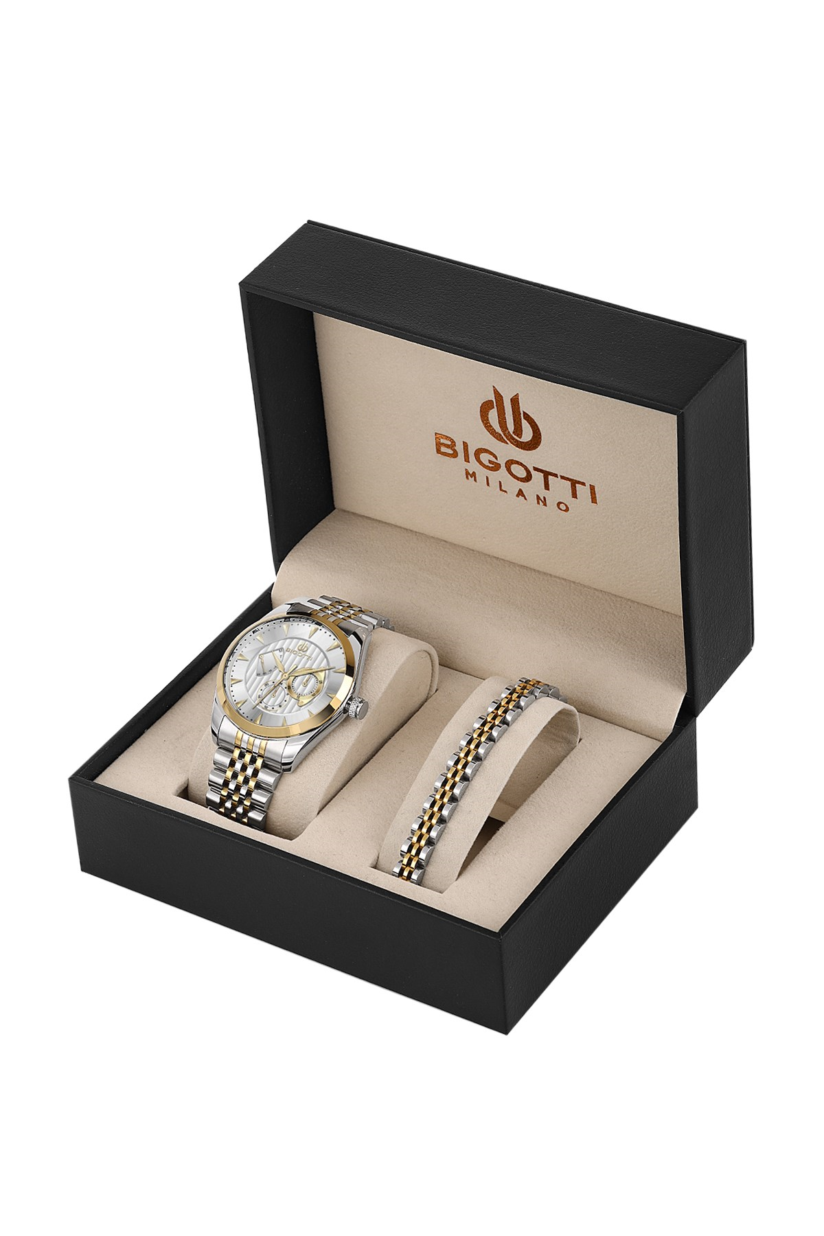 Bigotti Milano Spor Metal Kombin Saat Bileklik Set Erkek Kol Saati BG.1.10650-5