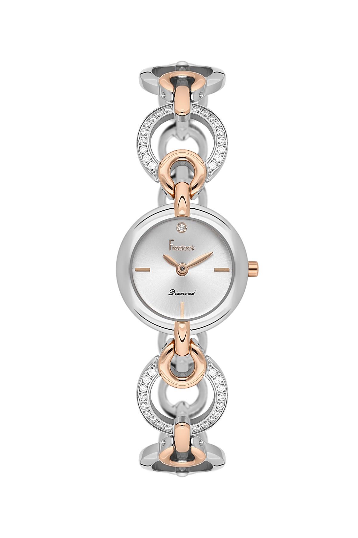 Freelook Fantazi Künye Model Dıamond Sertifikalı Taşlı Çift Renk Çelik Kadın Kol Saati FL.4.10020-5