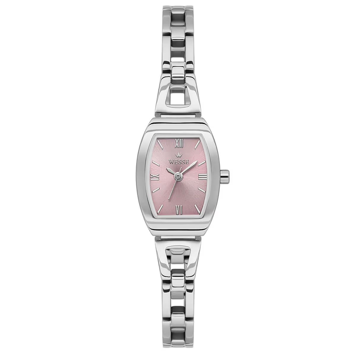 Wesse Metal Çelik Gümüş Renk Kasa Kordon Kare Pembe Kadran Retro Künye Model Sade Kadın Kol Saati WWL117402