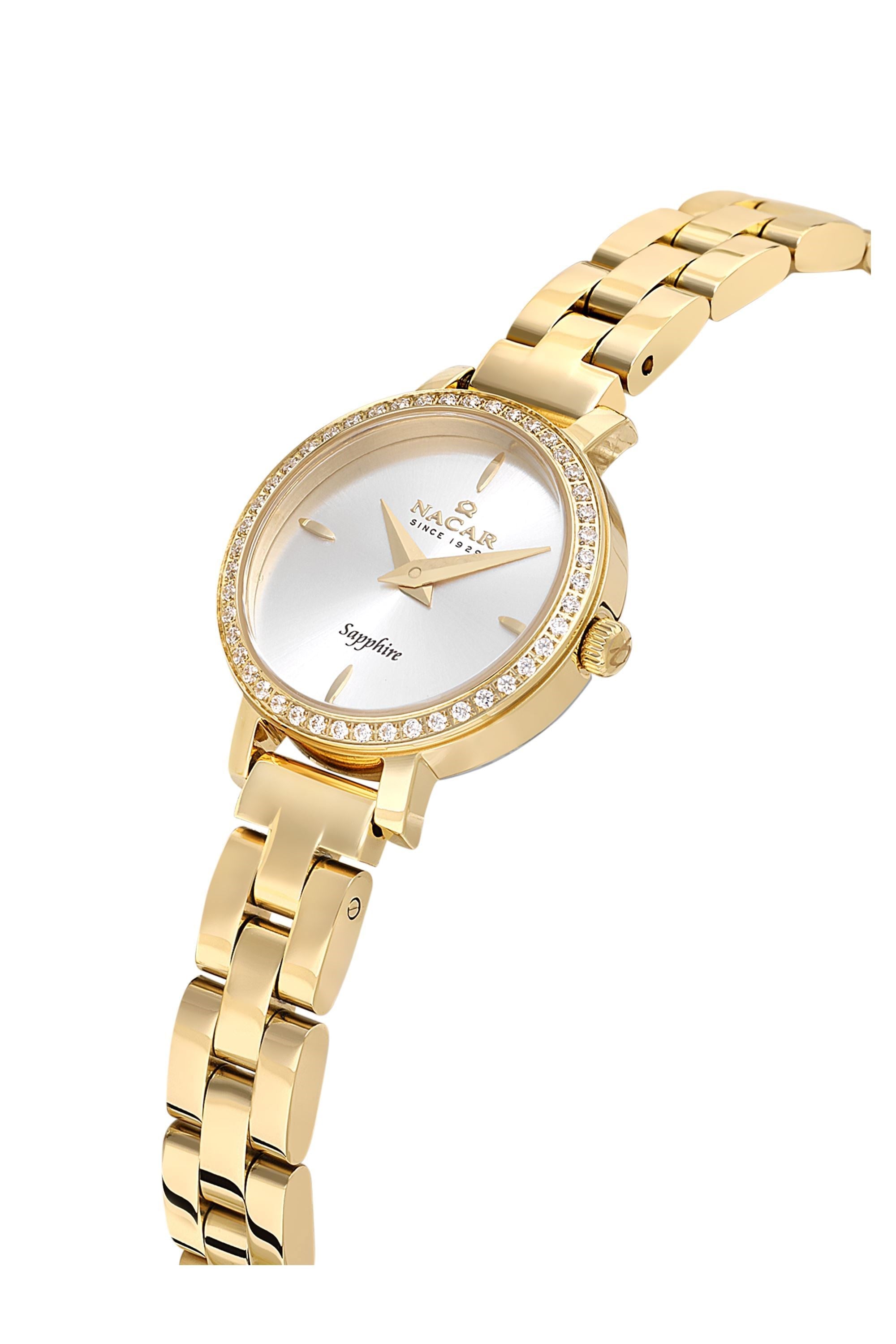 Nacar Klasik Altın Gold Renk Metal Safir Cam Gri Kadran Sade Kadın Kol Saati NC08-39890196-DSMS