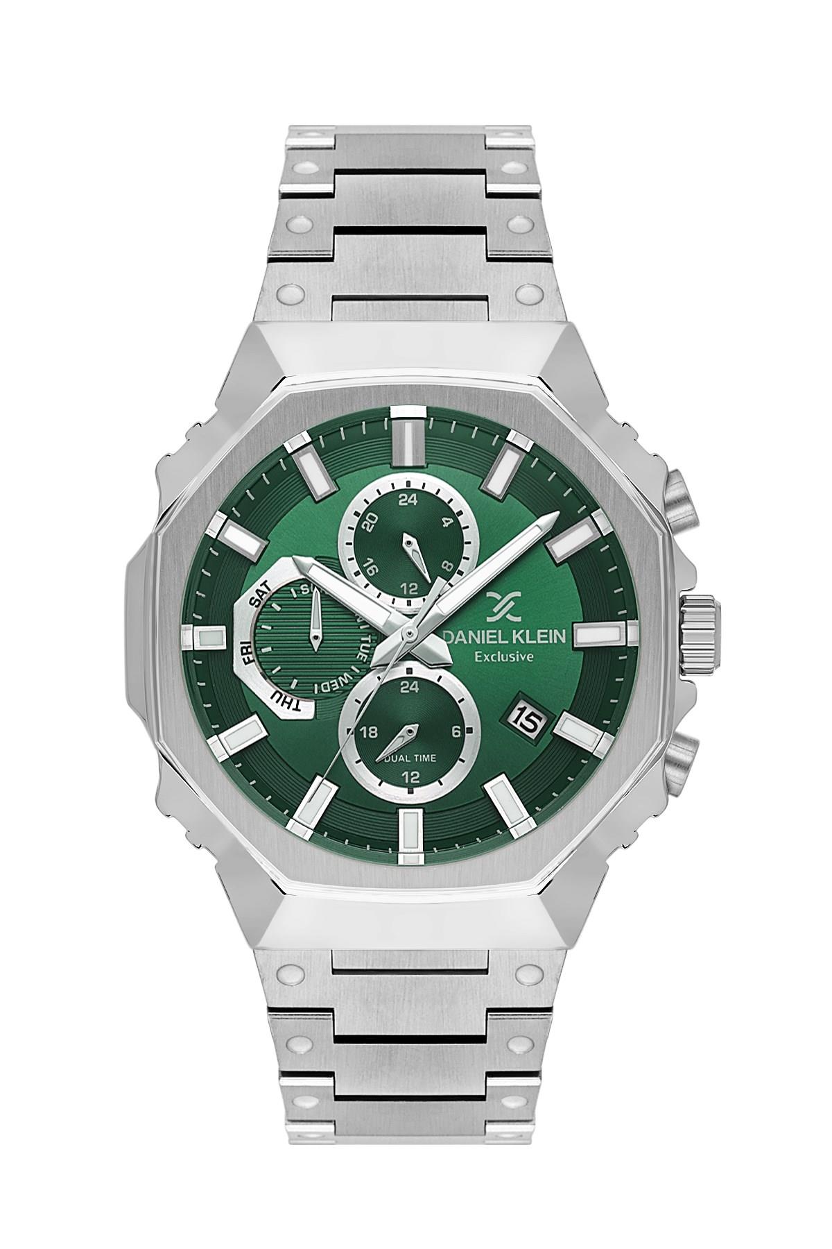 Daniel Klein Exclusıve Çelik Yeşil Renk Kadran Gümüş Kasa Kordon Fonksiyonlu Spor Erkek Kol Saati DKE.1.10898-4