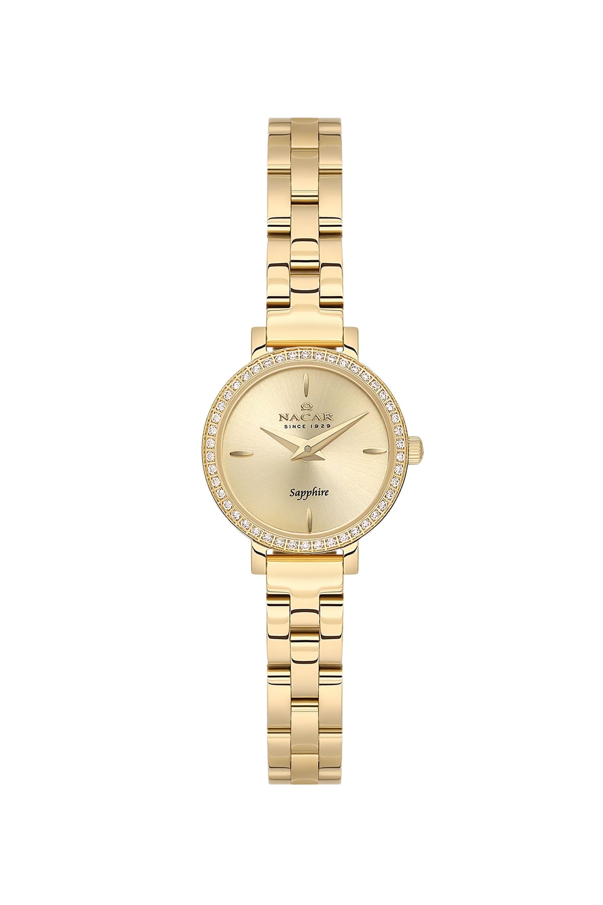 Nacar Klasik Altın Gold  Renk Metal Saifr Cam Şampanya Kadran Sade Kadın Kol Saati NC08-39890196-DCMS