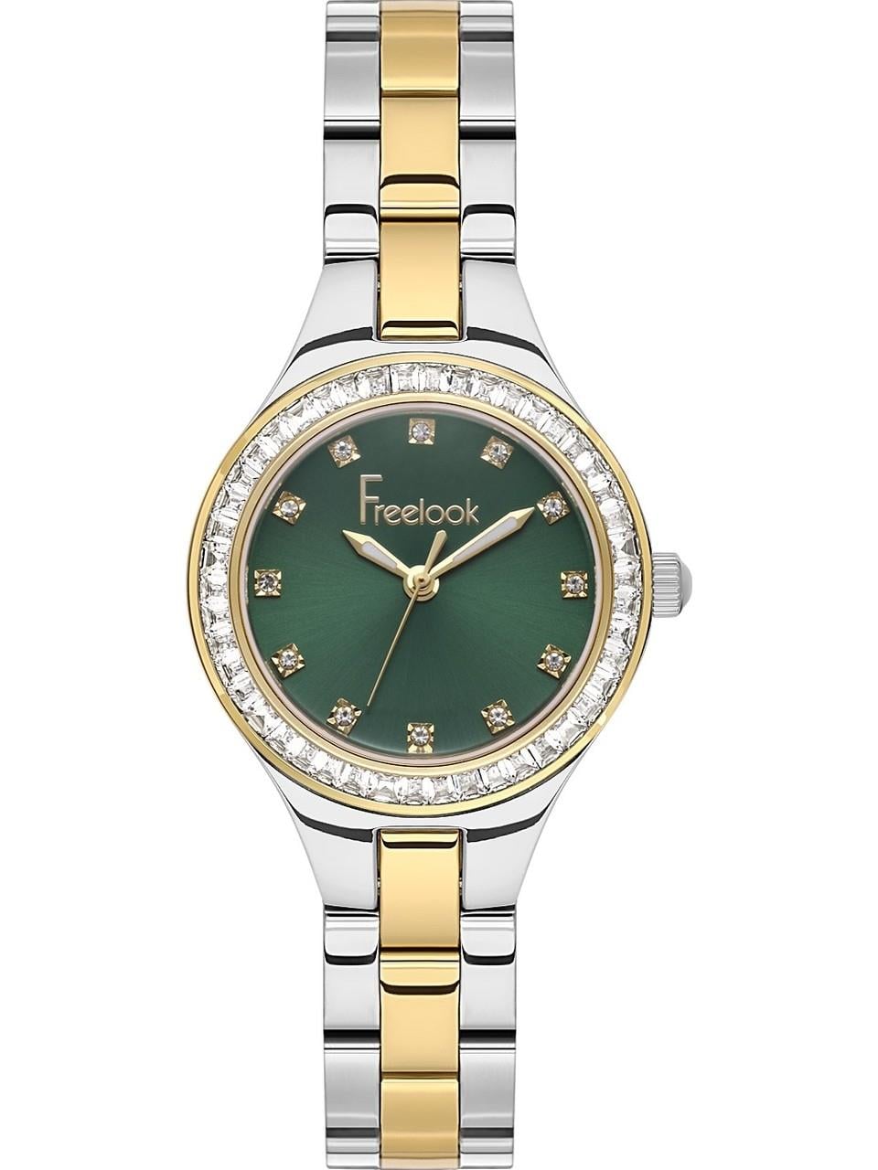 Freelook Yuvarlak Yeşil Kadran Çift Renk Taşlı Kasa Kadın Kol Saati FL.1.10493-7