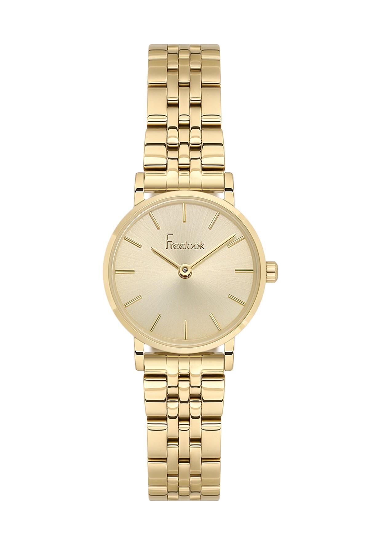 Freelook Sade Klasik Altın Gold Renk Çelik Beyaz Kadran Kadın Kol Saati  FL.4.10034-2
