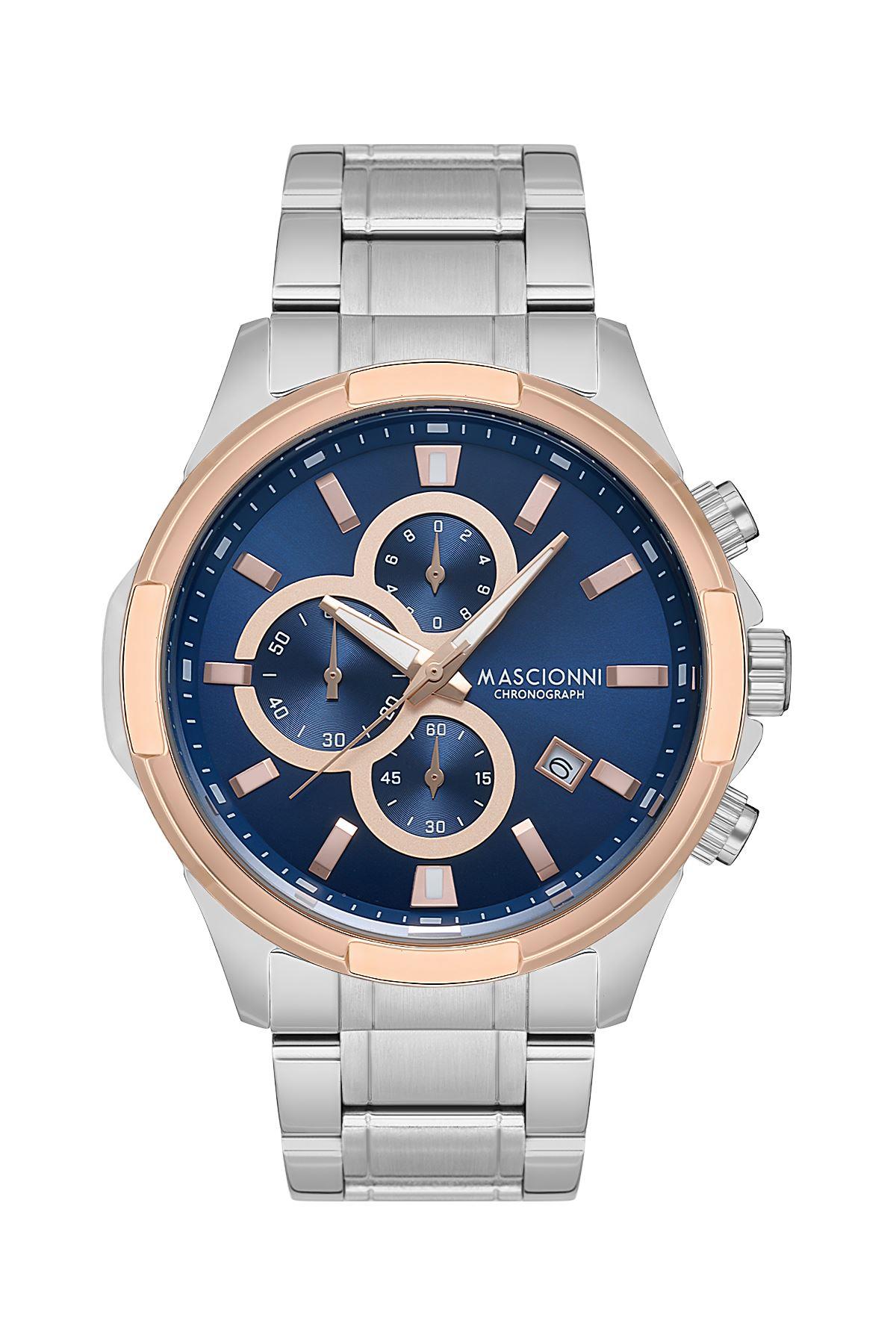 Mascionni Spor Kasa Gümüş Renk Kasa Metal Kordon  M.1.2189.05 Erkek Kol Saati 